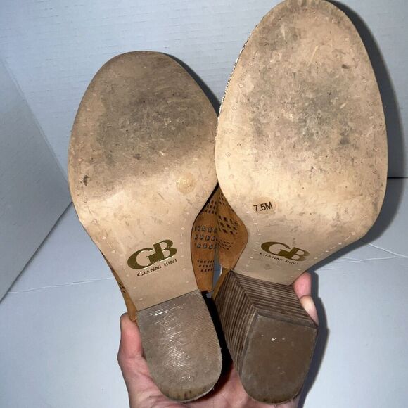 Gianni‎ Bini GB Chunky Heels Women's Sz 7.5 Open Toe Ankle Stacked Pumps Sandals - Picture 6 of 9